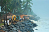 Temporary sea wall works in progress in Ullal